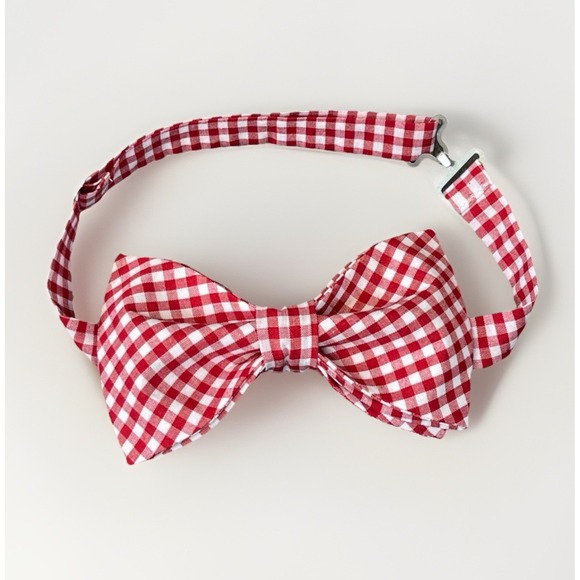 Handmade Other - NEW Custom Mens Gingham Bow‎ Tie Pre-tied Adjustable Gift 4 Him Red/White Check